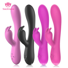 SacKnove Intelligent Automatic Heating USB Silicone Vagina Clitoris G Spot Thrusting Rabbit Vibrator for Women Sex Toy Adult